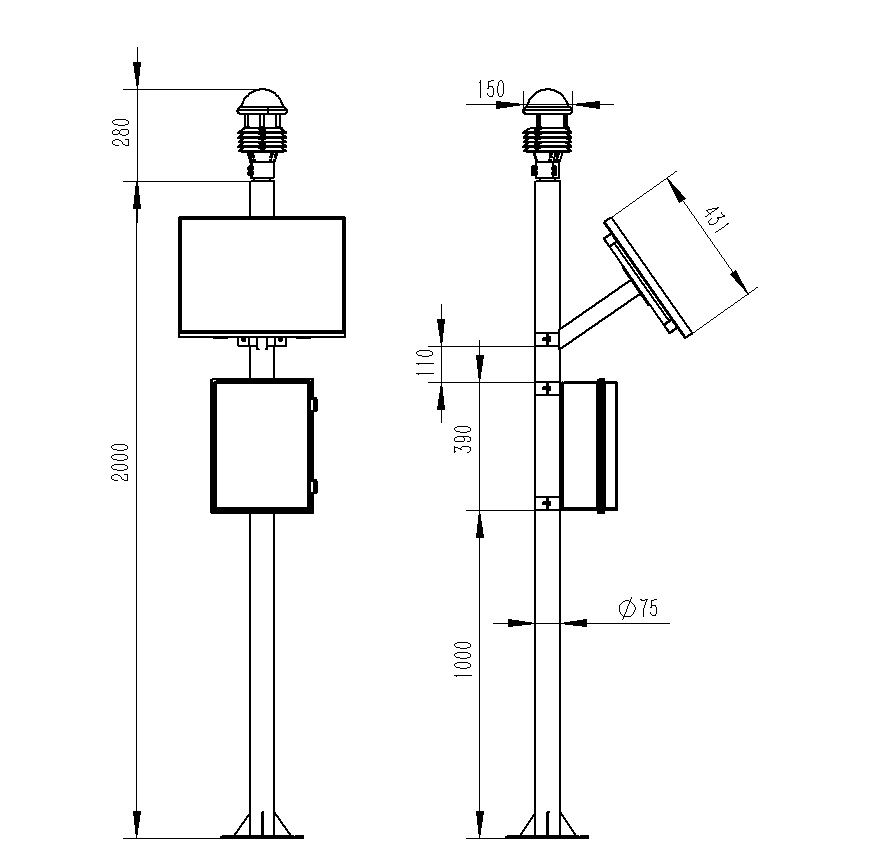 全自動小型氣象站產品尺寸圖